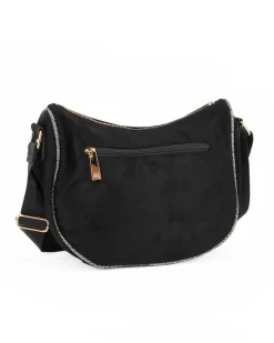 LAURA BIAGIOTTI - Borsa mezzaluna scamosciata nera, con tracolla e tasca posteriore e frontale