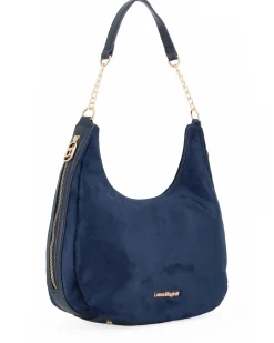 LAURA BIAGIOTTI - Borsa sacca blu scamosciata con tasche laterali