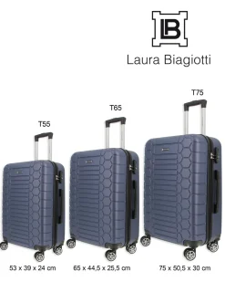 LAURA BIAGIOTTI - TROLLEY BLU IN ABS E 4 RUOTE DOPPIE CON STAMPA TARTARUGATA