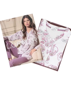 LORMAR - PIGIAMA LUNGO MALVA DONNA CON BOTTONI IN VISCOSA LEGGERA