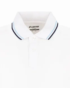 LOTTO - POLO MEZZA MANICA UOMO BIANCA CON RIGHINO CELESTE E BLU CLASSICA  - 219238/BXC