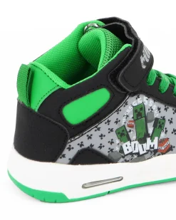 MINECRAFT - Sneakers alta da bambino nera e verde con  strappo, numerata 25/32