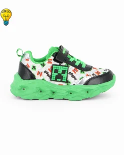 MINECRAFT - Sneakers verde e nera da bambino con strappo e luci, numerata 26/32