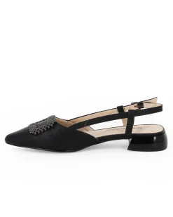 MISS GLOBO - Ballerina slingback nera con accessorio sulla punta e sottopiede in MEMORY SOFT, tacco 2,5CM