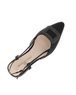 MISS GLOBO - Ballerina slingback nera con accessorio sulla punta e sottopiede in MEMORY SOFT, tacco 2,5CM