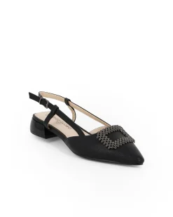 MISS GLOBO - Ballerina slingback nera con accessorio sulla punta e sottopiede in MEMORY SOFT, tacco 2,5CM