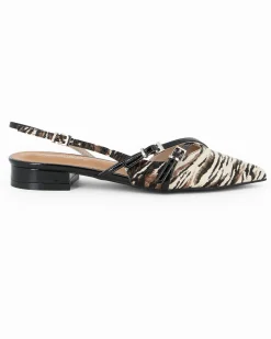 MISS GLOBO - Ballerina slingback zebrata beige a punta con cinturini incrociati