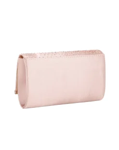 MISS GLOBO - Borsa pochette nude in raso con strass sulla patta e stecca in metallo di strass