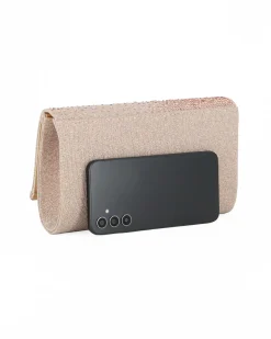 MISS GLOBO - Borsa pochette rose gold in lurex con strass sulla patta e stecca in metallo di strass