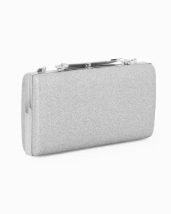 MISS GLOBO - Clutch argento glitterata con chiusura metallica con strass
