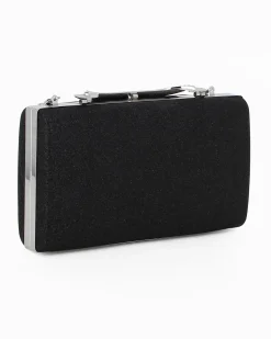 MISS GLOBO - Clutch nera glitterata con chiusura metallica con strass
