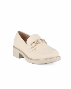 MISS GLOBO - Mocassino beige con morsetto di strass