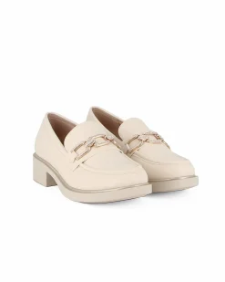 MISS GLOBO - Mocassino beige con morsetto di strass