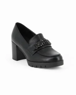 MISS GLOBO - Mocassino nero con sottopiede in memory soft e strass, tacco 6,5CM