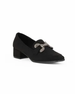 MISS GLOBO - Mocassino nero scamosciato con sottopiede in memory soft e morsetto con strass, tacco 3,5CM
