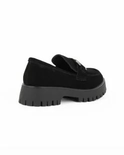 MISS GLOBO - Mocassino nero scamosciato in VERA PELLE con morsetto e sottopiede in memory soft