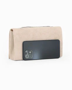 MISS GLOBO - Pochette beige scamosciata con patta e chiusura a girello