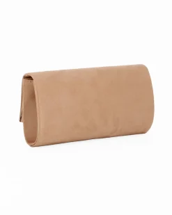 MISS GLOBO - Pochette beige scamosciata e dettaglio oro sulla patta