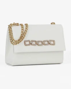 MISS GLOBO - Pochette bianca con catena in strass sulla patta