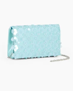 MISS GLOBO - Pochette blu con patta e paillettes, tracollina removibile