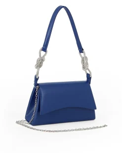 MISS GLOBO - Pochette blu con patta, dettaglio nodi in strass sul manico