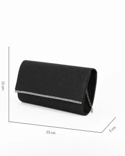 MISS GLOBO - Pochette glitterata nera con filo di strass sulla patta