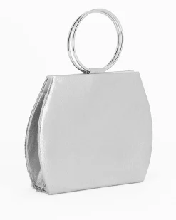 MISS GLOBO - POCHETTE LAMINATA ARGENTO CON STRASS E MANICI TONDI IN METALLO