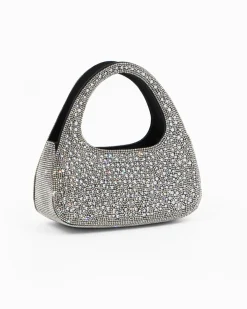 MISS GLOBO - Pochette nera a due manici tutta strass, tracolla removibile