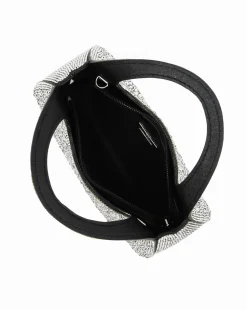 MISS GLOBO - Pochette nera a due manici tutta strass, tracolla removibile