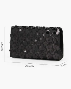 MISS GLOBO - Pochette nera con patta e paillettes, tracollina removibile