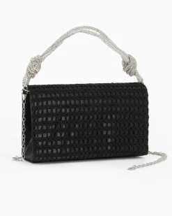 MISS GLOBO - Pochette nera con patta e manico in strass