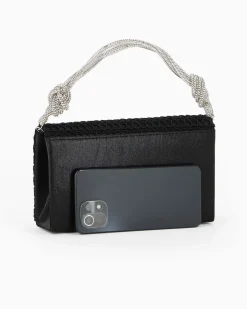 MISS GLOBO - Pochette nera con patta e manico in strass