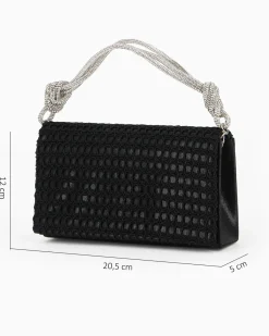 MISS GLOBO - Pochette nera con patta e manico in strass