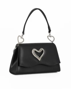MISS GLOBO - Pochette nera con patta dettaglio cuore di strass