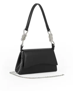 MISS GLOBO - Pochette nera con patta, dettaglio nodi in strass sul manico