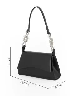 MISS GLOBO - Pochette nera con patta, dettaglio nodi in strass sul manico