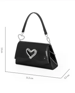 MISS GLOBO - Pochette nera effetto vernice con patta e dettaglio cuore in strass