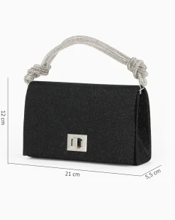 MISS GLOBO - Pochette nera in lurex con manico in strass