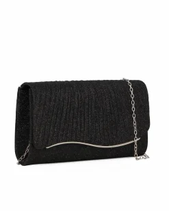 MISS GLOBO - Pochette nera in lurex con patta effetto onde