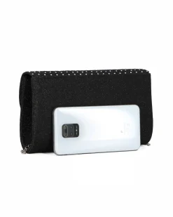 MISS GLOBO - Pochette nera in lurex con strass sulla patta