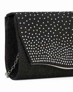 MISS GLOBO - Pochette nera in lurex con strass sulla patta
