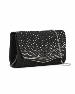 MISS GLOBO - Pochette nera in lurex con strass sulla patta