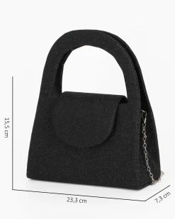 MISS GLOBO - Pochette nera in lurex con due manici e patta