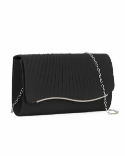 MISS GLOBO - Pochette nera in raso con patta effetto onde