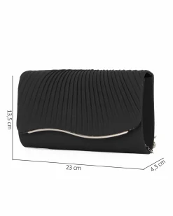 MISS GLOBO - Pochette nera in raso con patta effetto onde