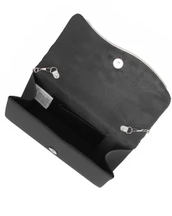 MISS GLOBO - Pochette nera in raso con patta effetto onde