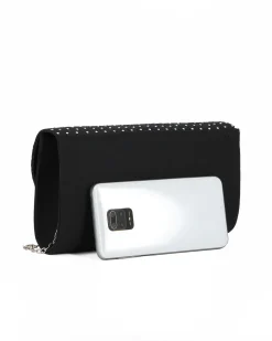 MISS GLOBO - Pochette nera in raso con strass sulla patta