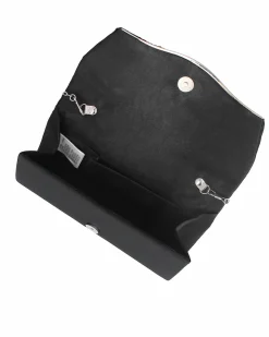 MISS GLOBO - Pochette nera in raso con strass sulla patta