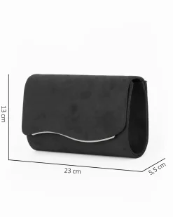 MISS GLOBO - Pochette nera scamosciata con patta e dettaglio argento