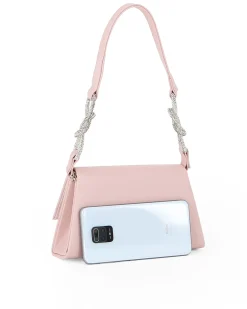 MISS GLOBO - Pochette nude con patta, dettaglio nodi in strass sul manico